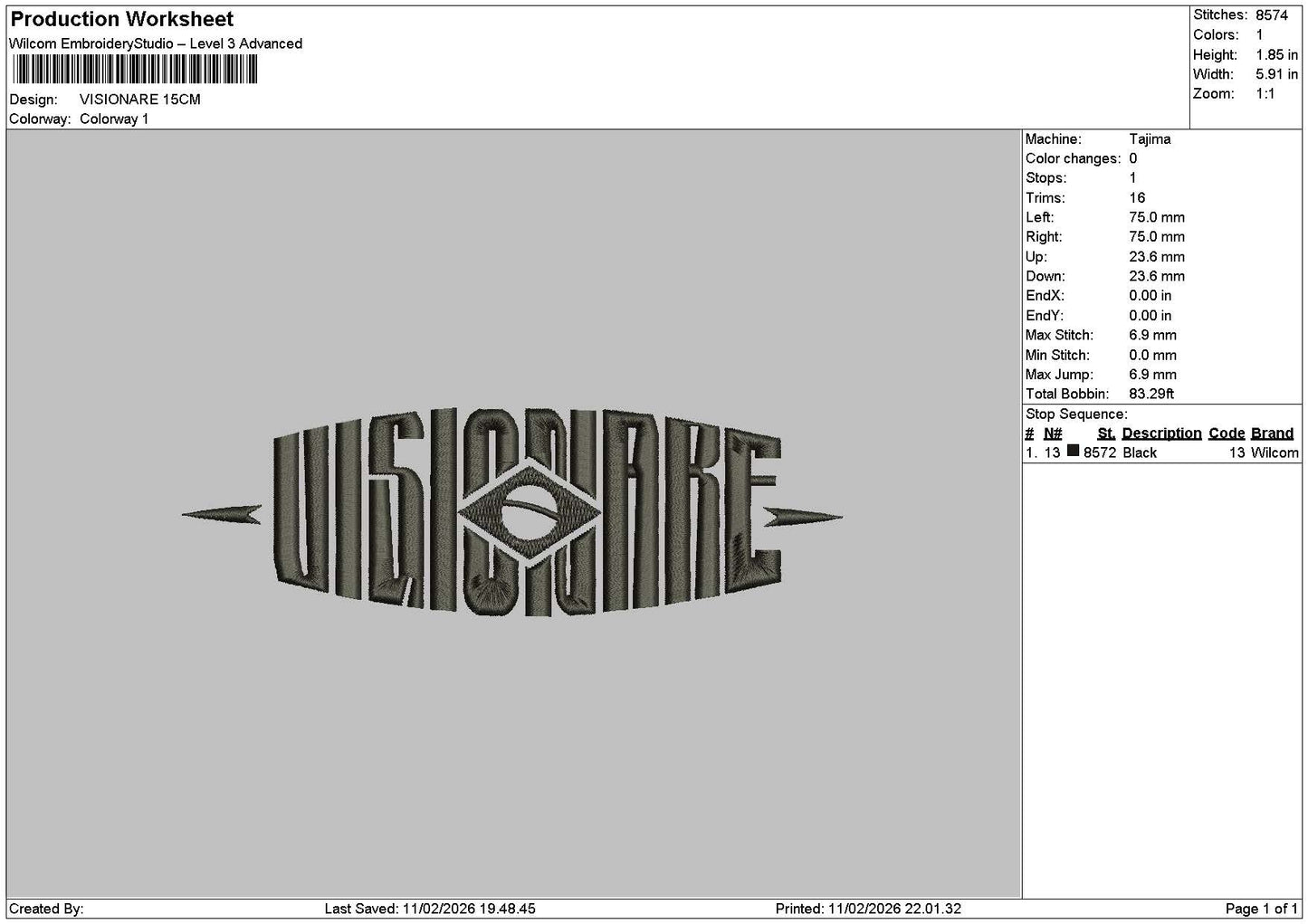Visionaretext Embroidery File 6 sizes