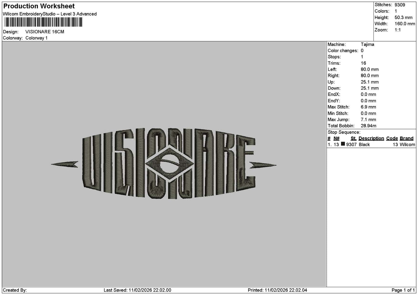 Visionaretext Embroidery File 6 sizes