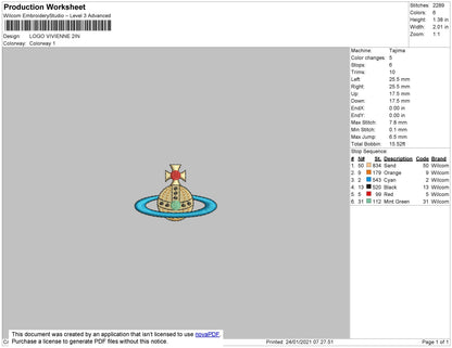 Vvne Wstwd Logo Embroidery File 5 size