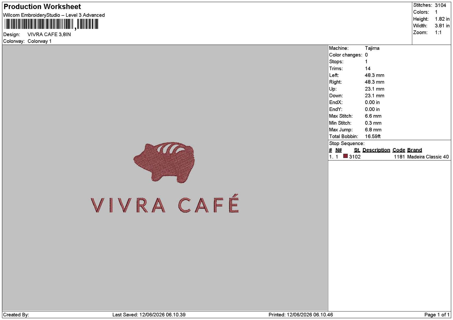Vivra Cafe Embroidery File 6 sizes