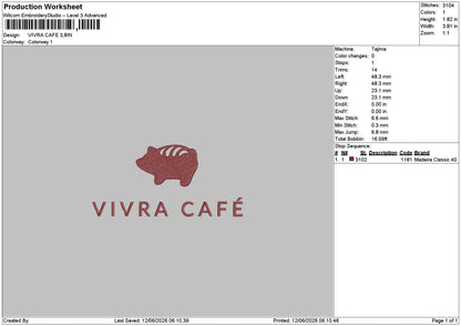 Vivra Cafe Embroidery File 6 sizes