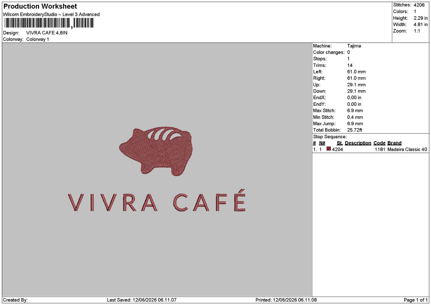 Vivra Cafe Embroidery File 6 sizes