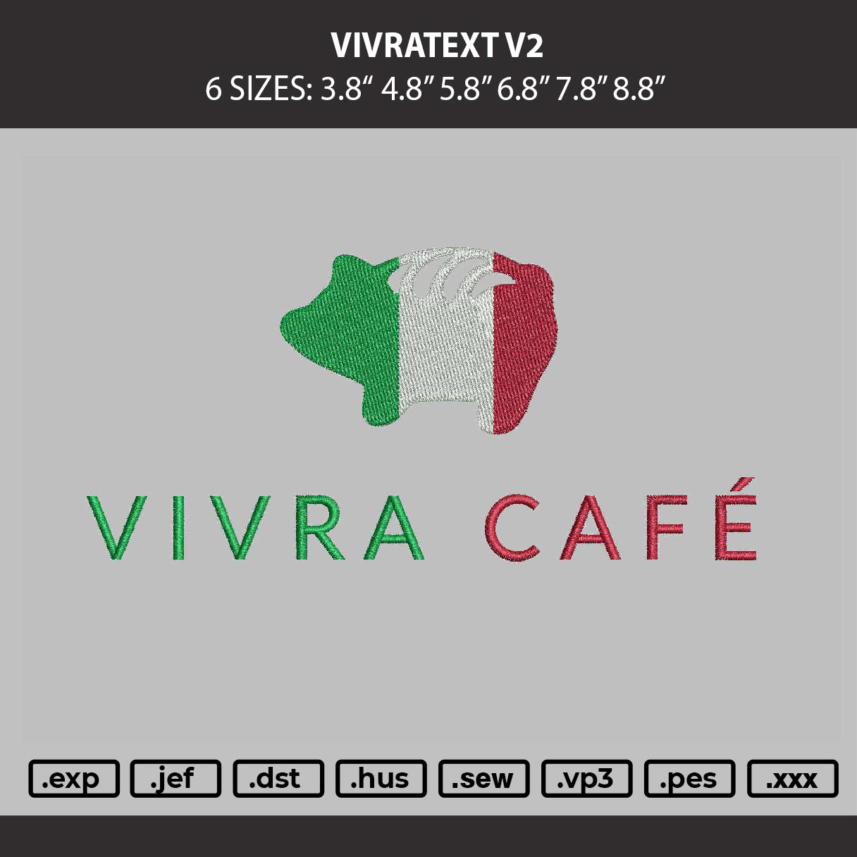Vivratext V2 Embroidery Machine Design File 6 sizes