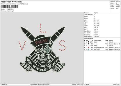 Skull 2403 Embroidery File 6 sizes