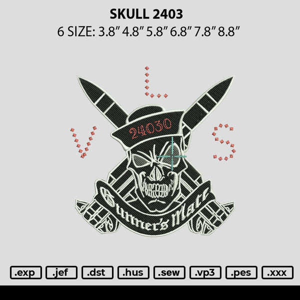 Skull 2403 Embroidery File 6 sizes