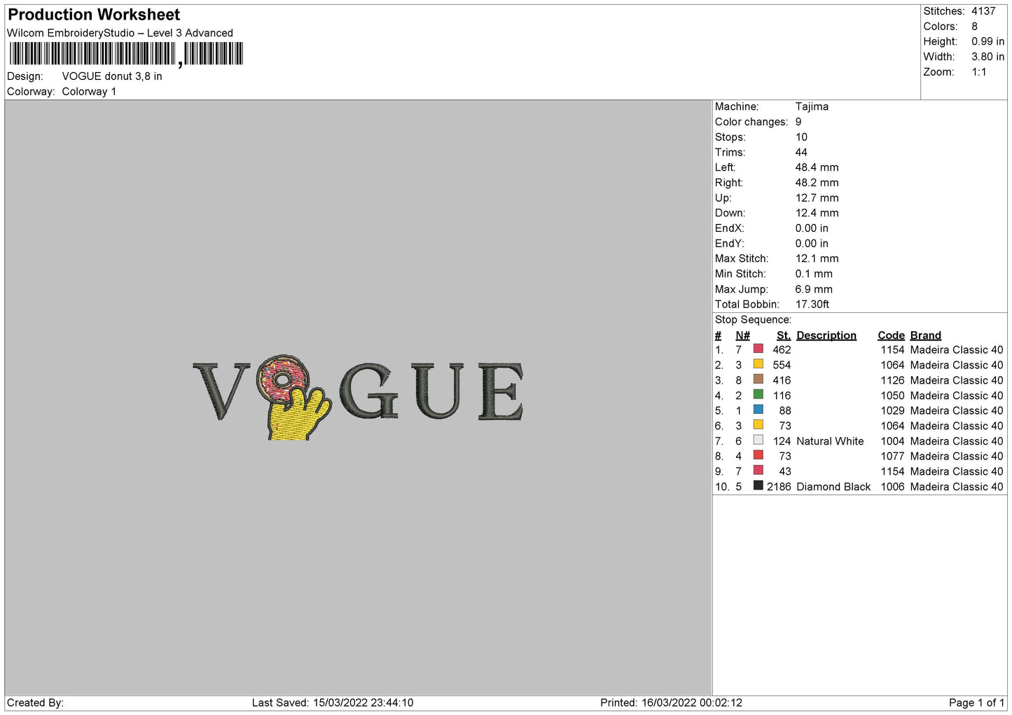 Vogue Donut Embroidery File 4 Size