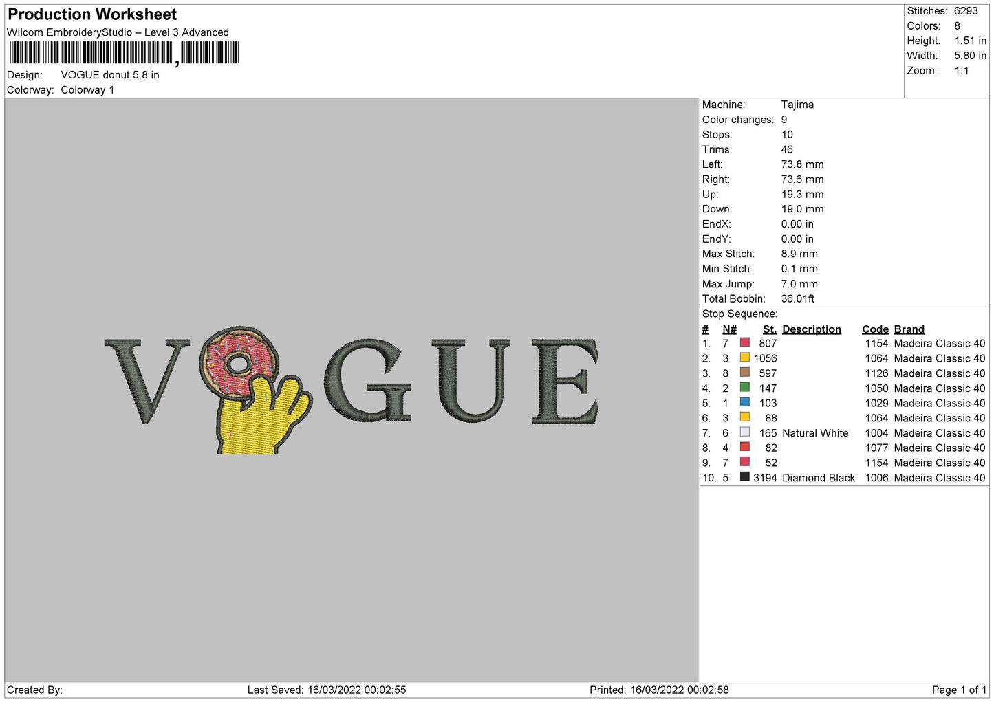 Vogue Donut Embroidery File 4 Size