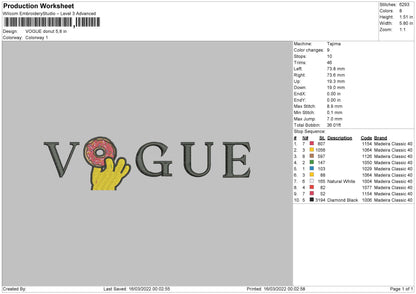Vogue Donut Embroidery File 4 Size