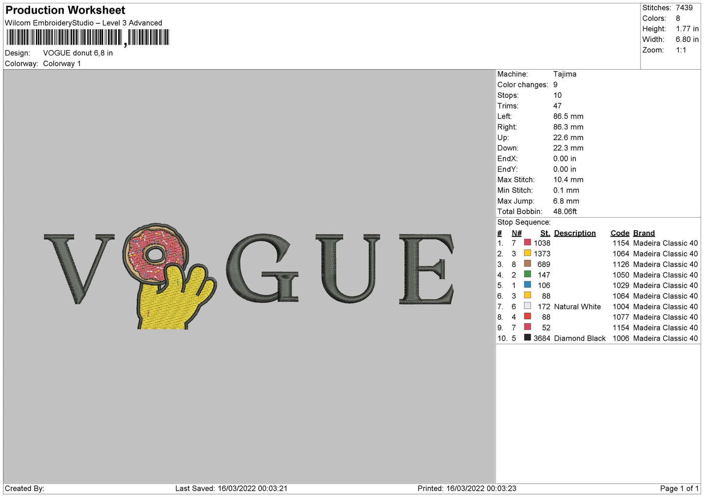 Vogue Donut Embroidery File 4 Size