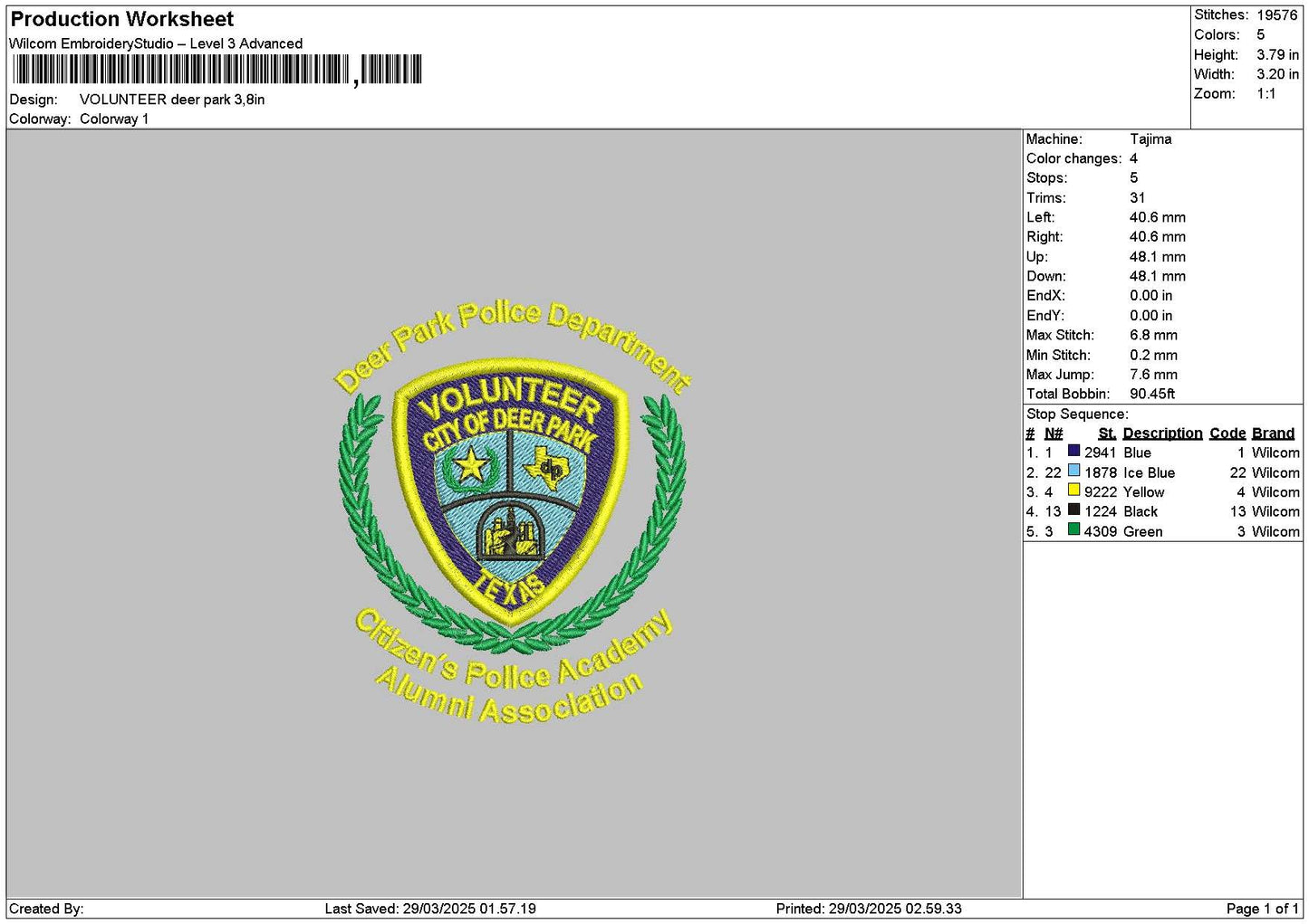 Volunteertext 2903 Embroidery File 6 sizes