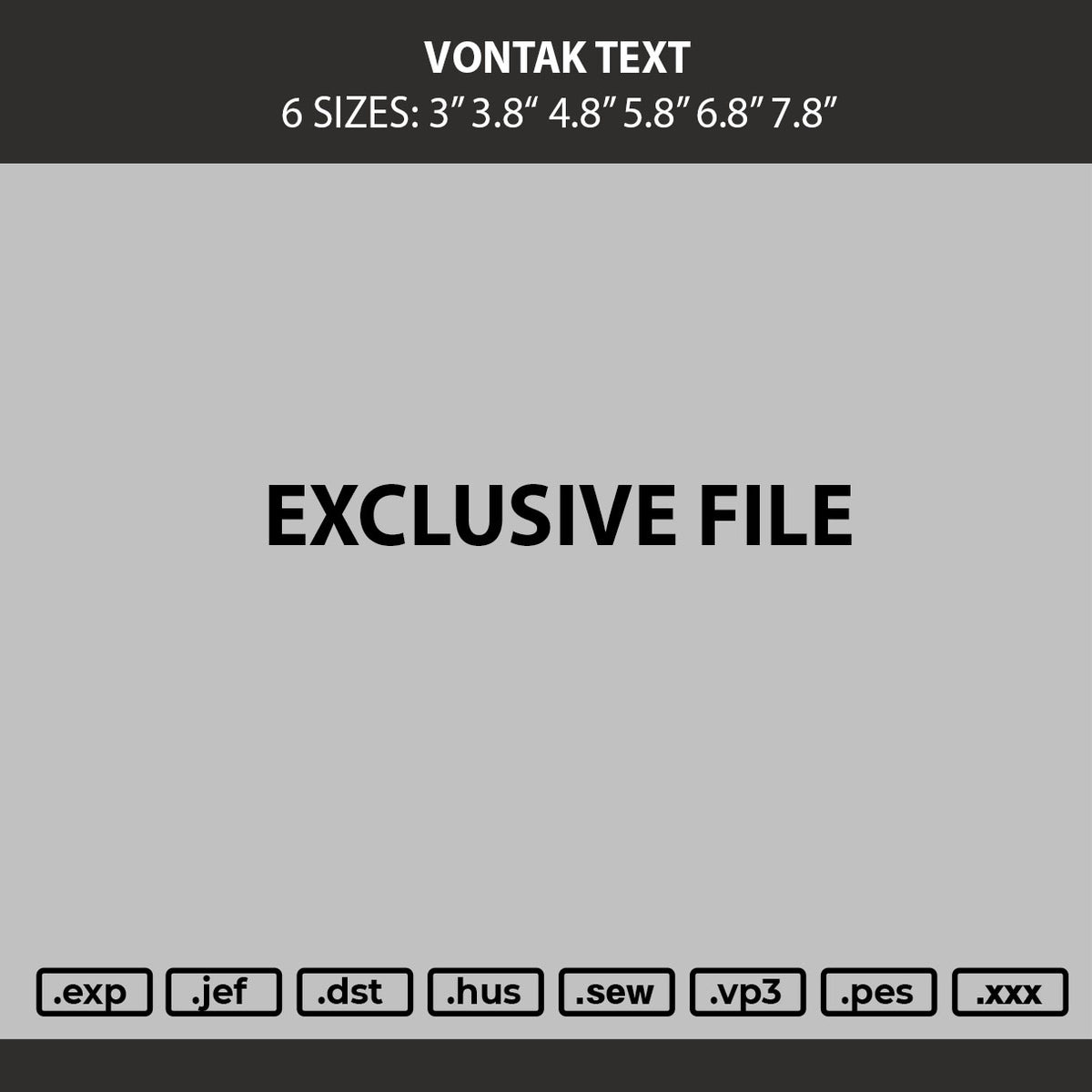 Vontak Text Embroidery Machine Design File 6 sizes