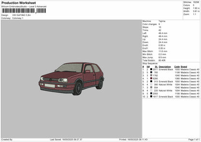 VW Golf MK3 Embroidery File