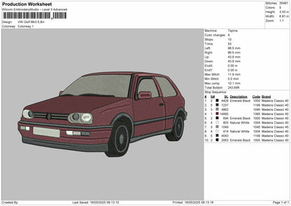 VW Golf MK3 Embroidery File