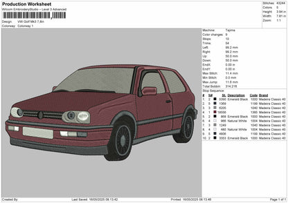 VW Golf MK3 Embroidery File