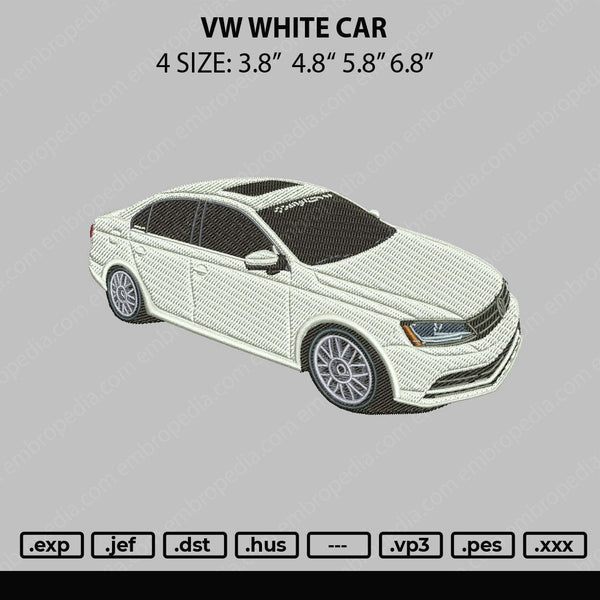 VW White Car Embroidery File 4 size