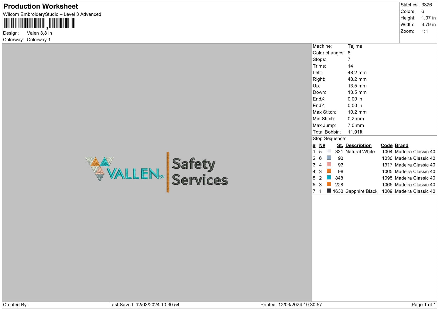 VallenText Embroidery File 6 sizes