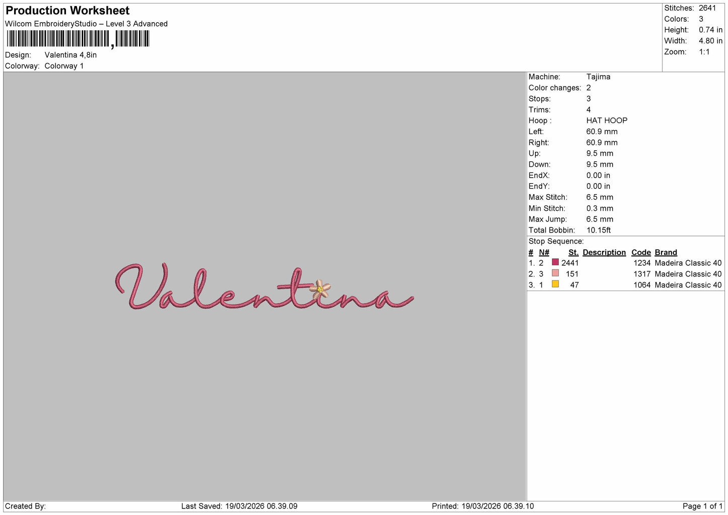 Valentia Embroidery File 6 sizes