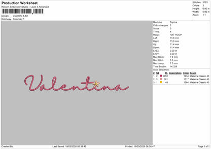 Valentia Embroidery File 6 sizes