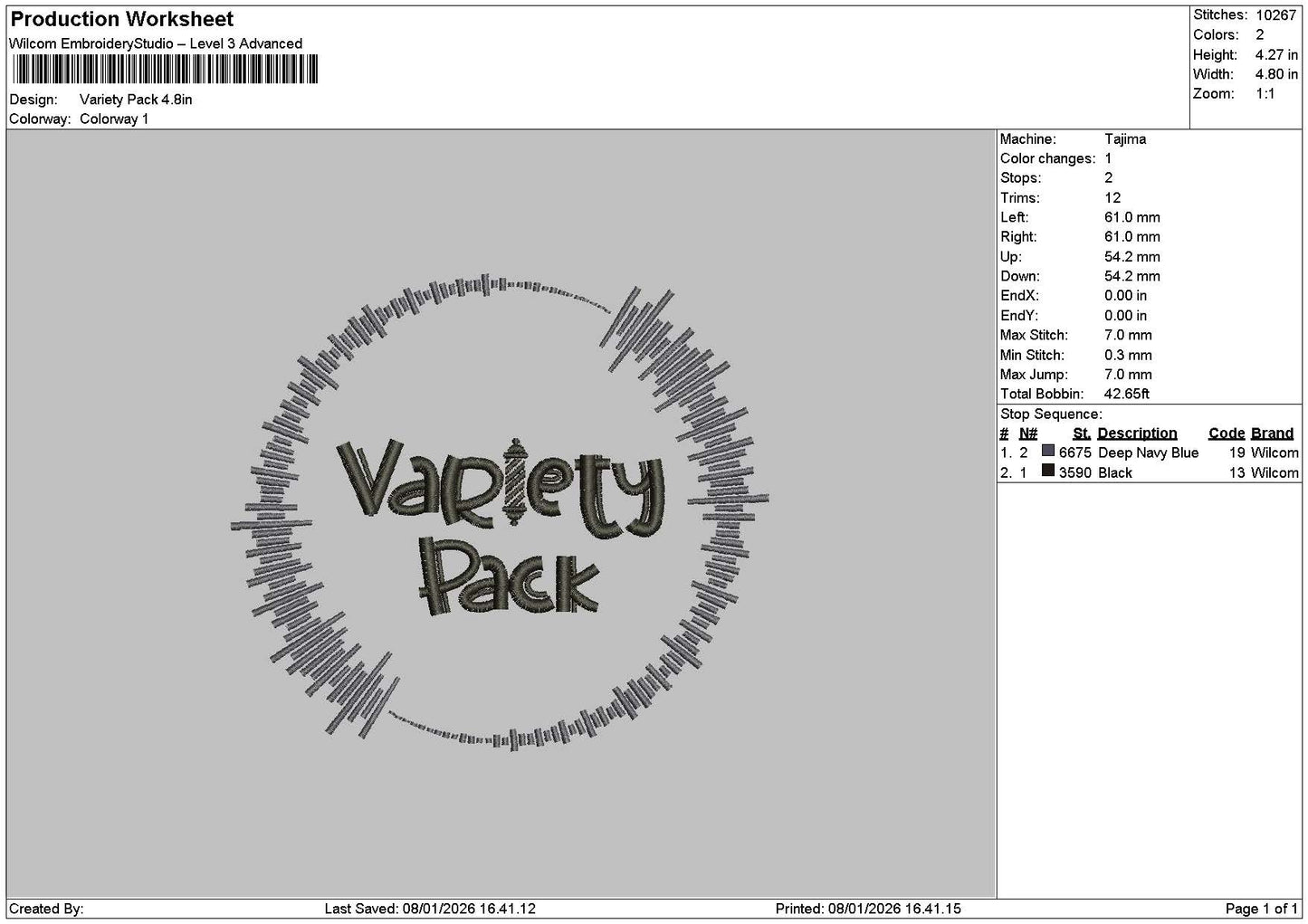 Varietytext Embroidery File 6 sizes
