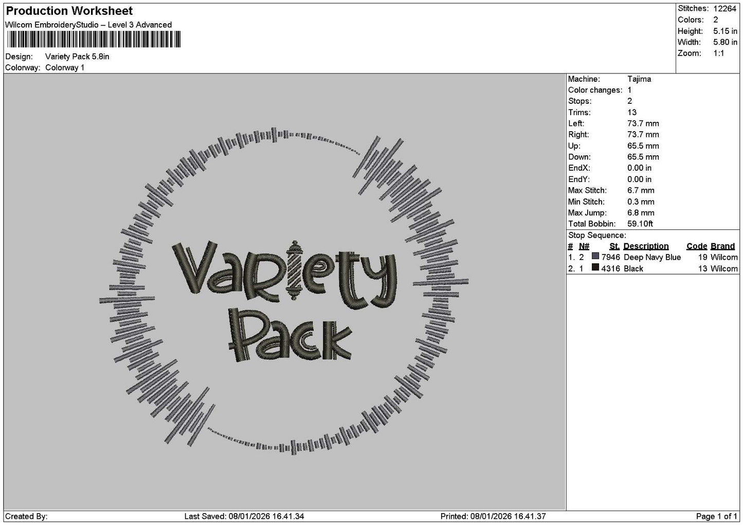 Varietytext Embroidery File 6 sizes
