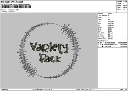 Varietytext Embroidery File 6 sizes