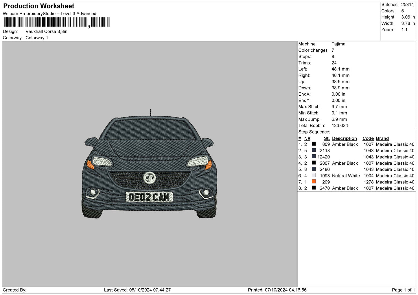 Car 0710 Embroidery File 6 sizes
