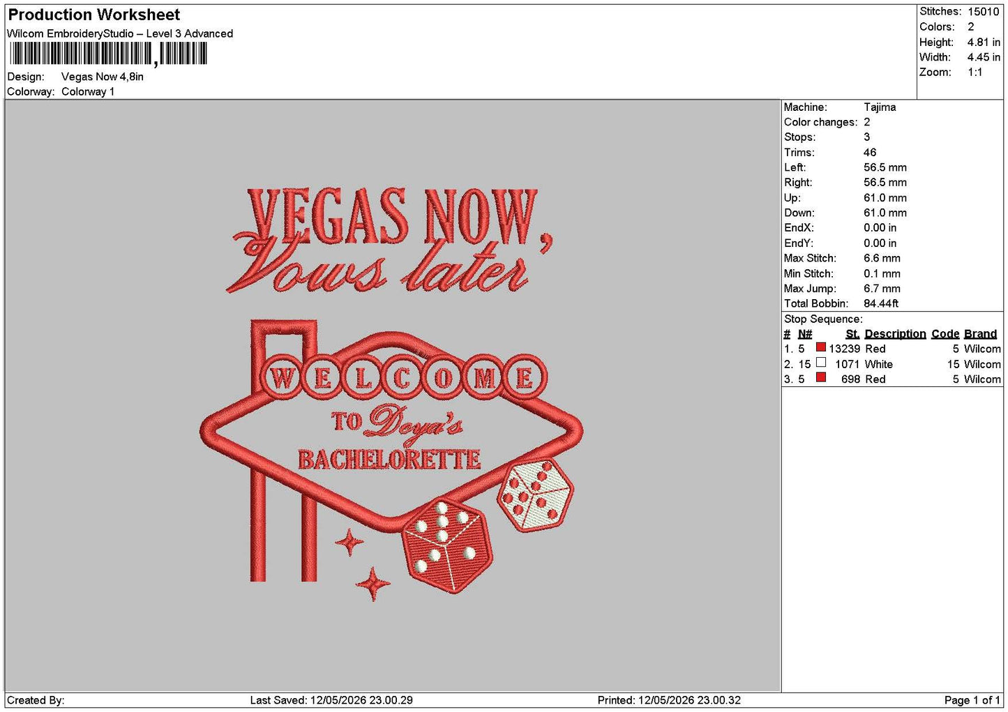 Vegastext Embroidery File 6 sizes