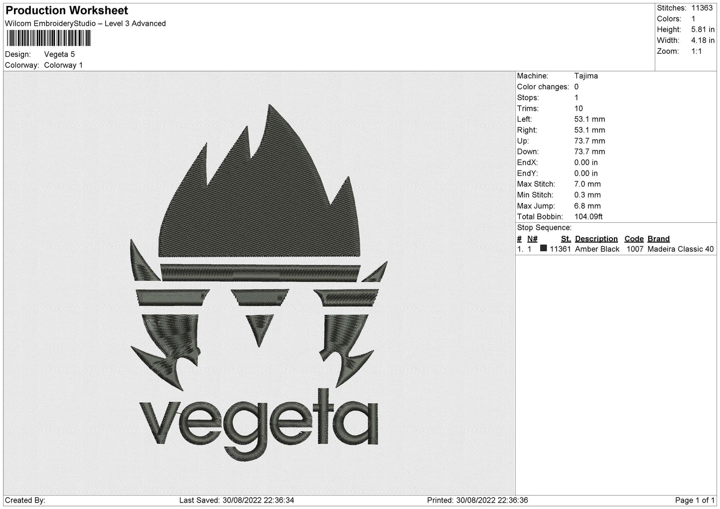 Vegeta Text Embroidery File 5 sizes