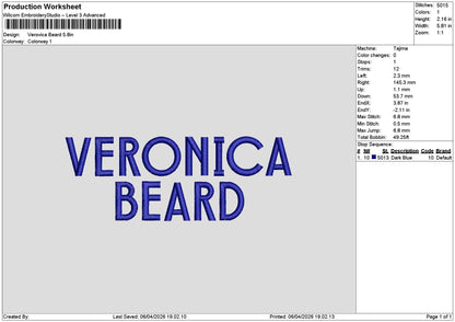 Veronicatext Embroidery File 6 sizes