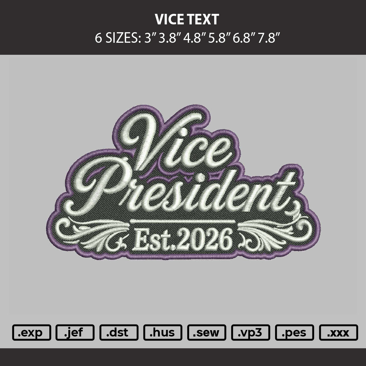 Vice Text Embroidery Machine Design File 6 sizes