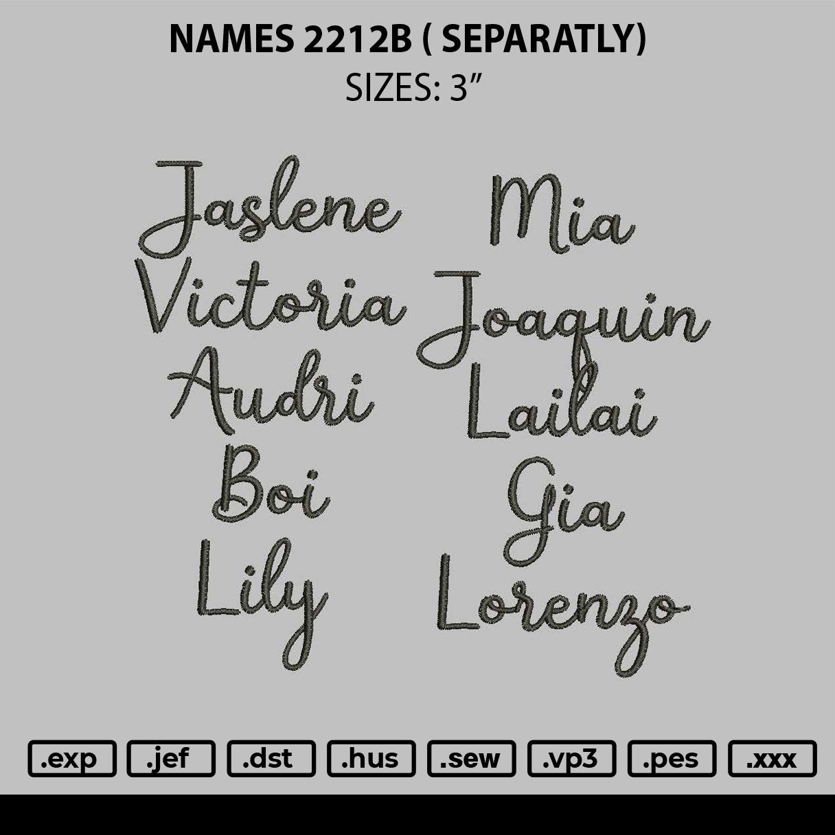 Names 2212b Embroidery File 6 sizes