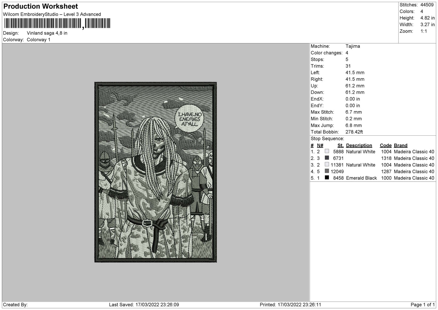 Vinland Saga Embroidery File 4 size