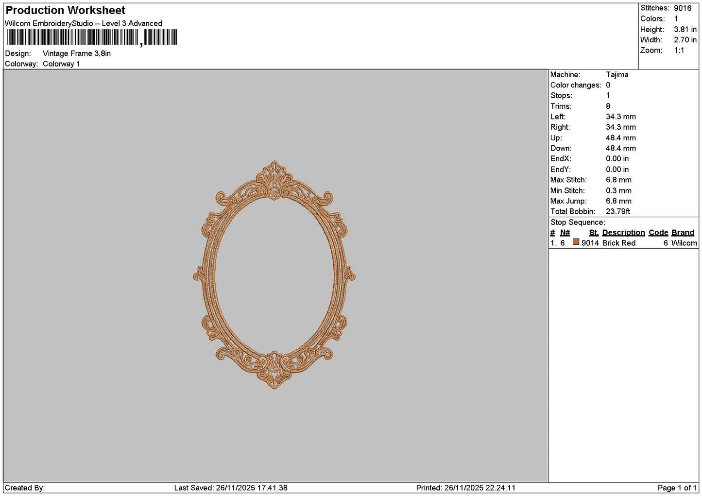 Frame 001 Embroidery File 6 sizes
