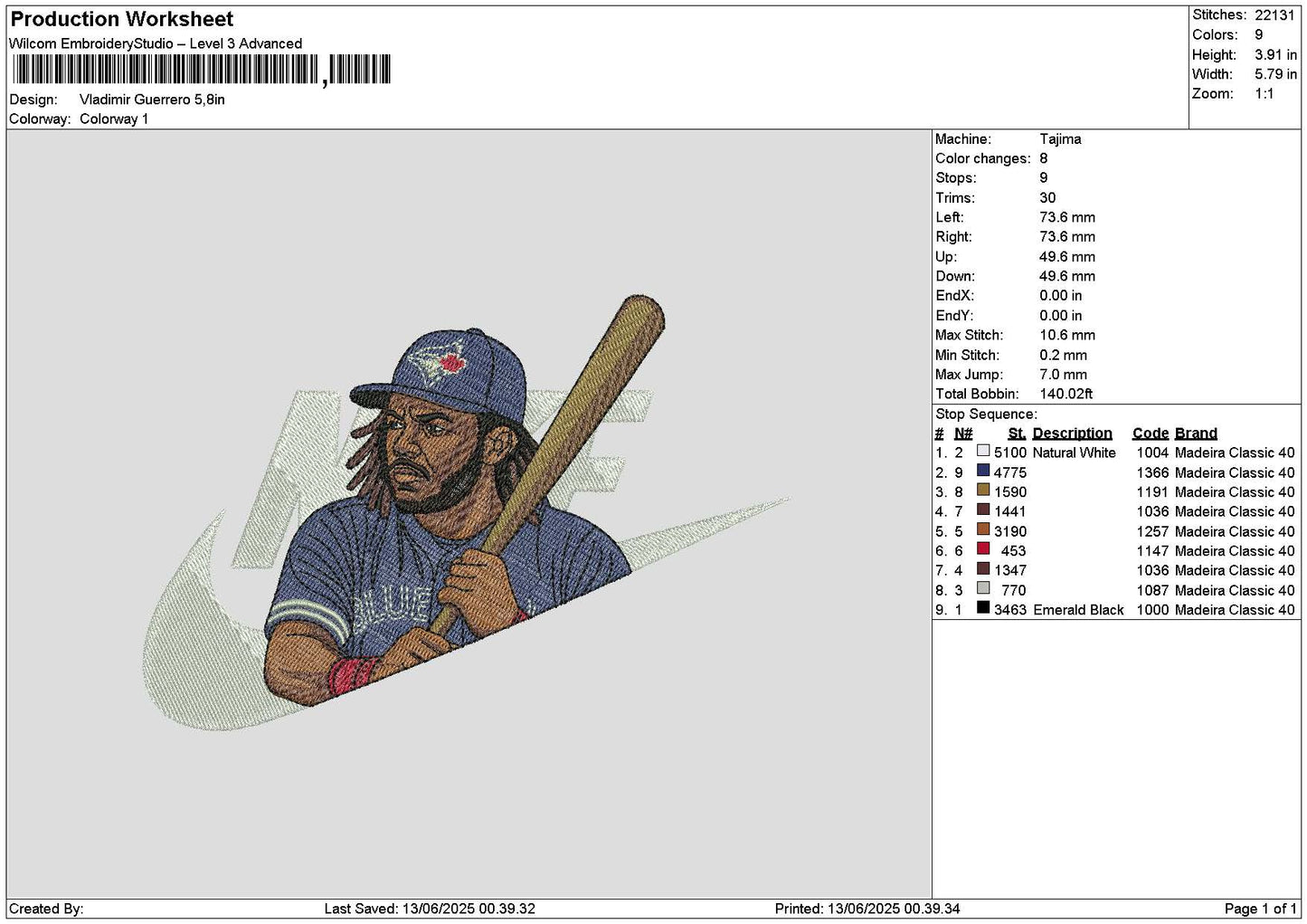 Swoosh Baseball 1306 Embroidery File 6 sizes