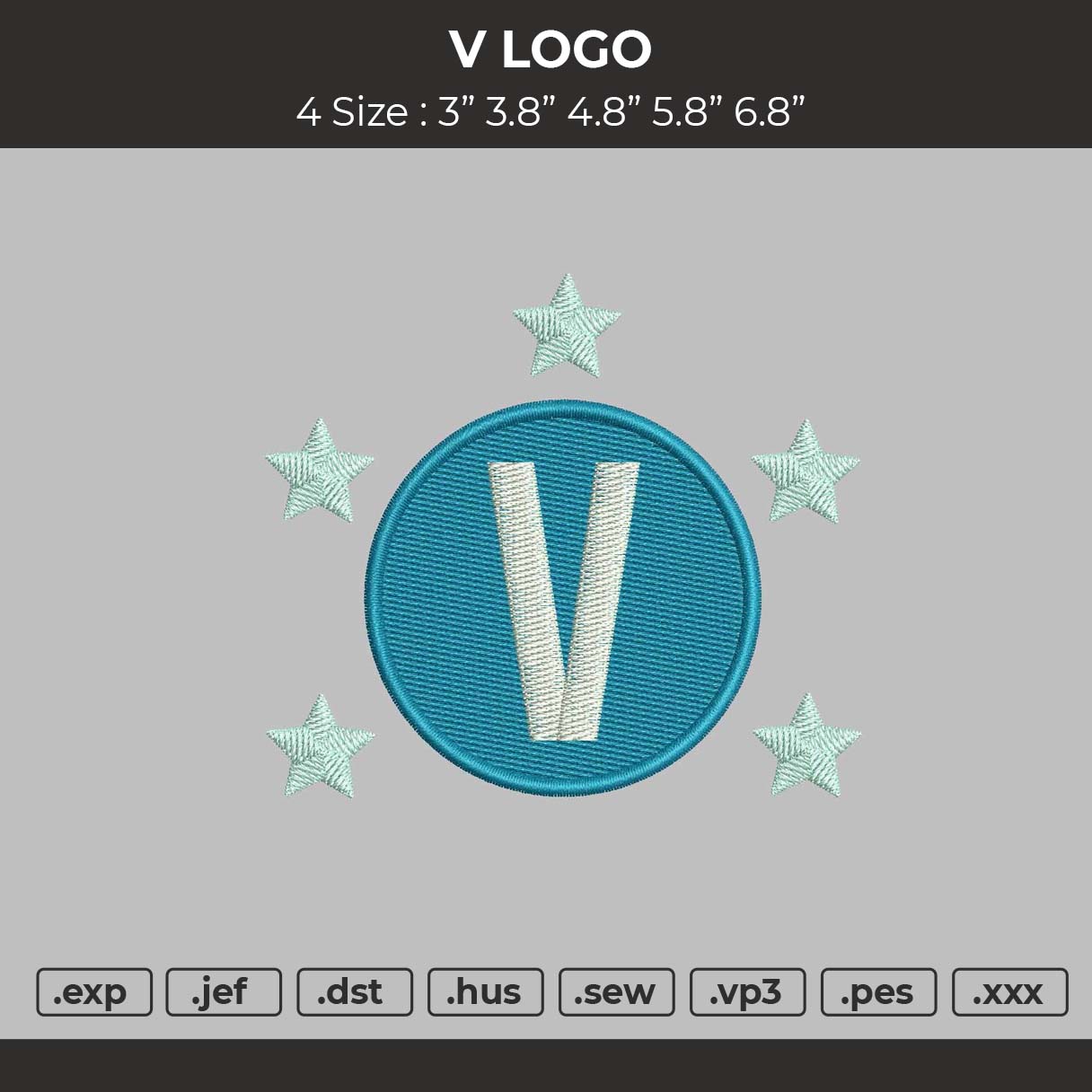 V Logo Embroidery File 4 size