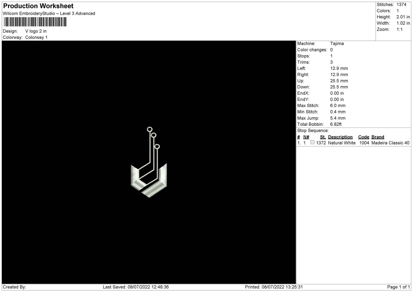 V Logo Embroidery File 4 sizes