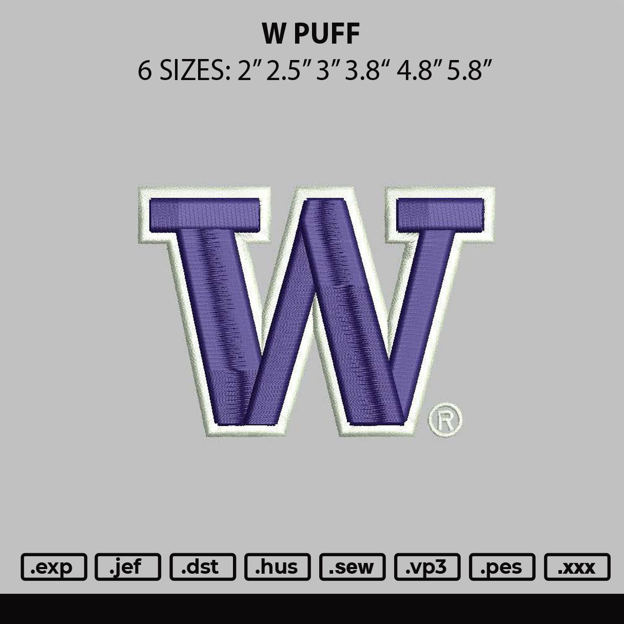 W Puff Embroidery File 6 sizes