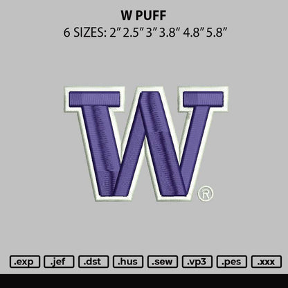 W Puff Embroidery File 6 sizes
