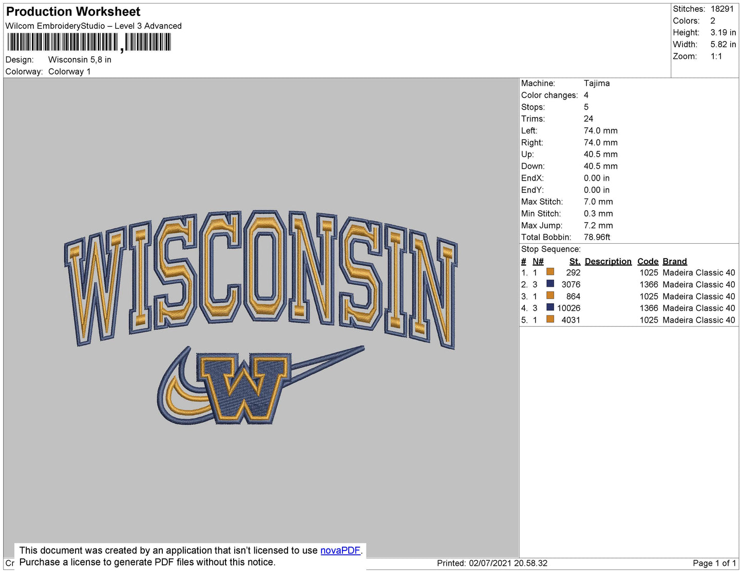 Wisconsin Embroidery File 4 size