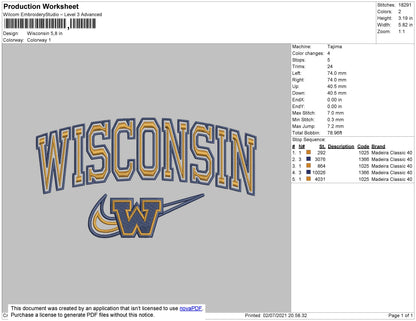 Wisconsin Embroidery File 4 size