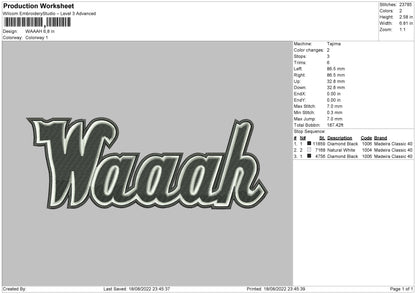 Waaah Embroiodery File 5 sizes