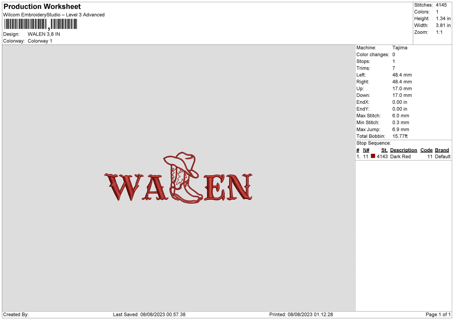 Walen Embroidery File 6 sizes