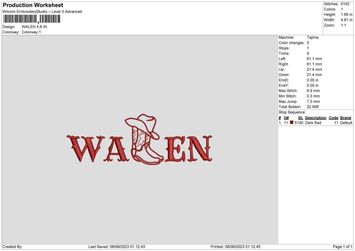 Walen Embroidery File 6 sizes