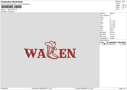 Walen Embroidery File 6 sizes