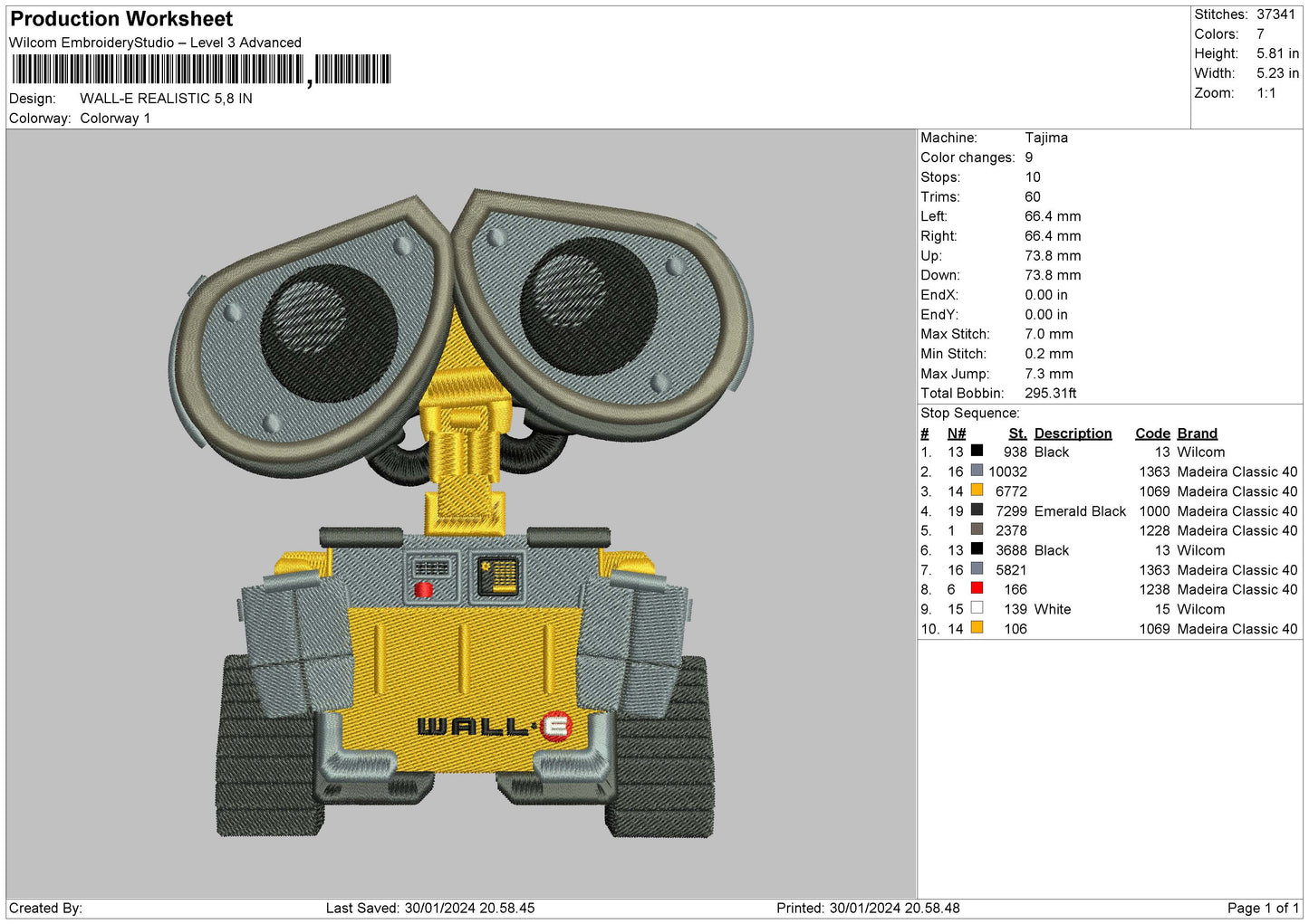 Robot Realistic Embroidery File 6 sizes