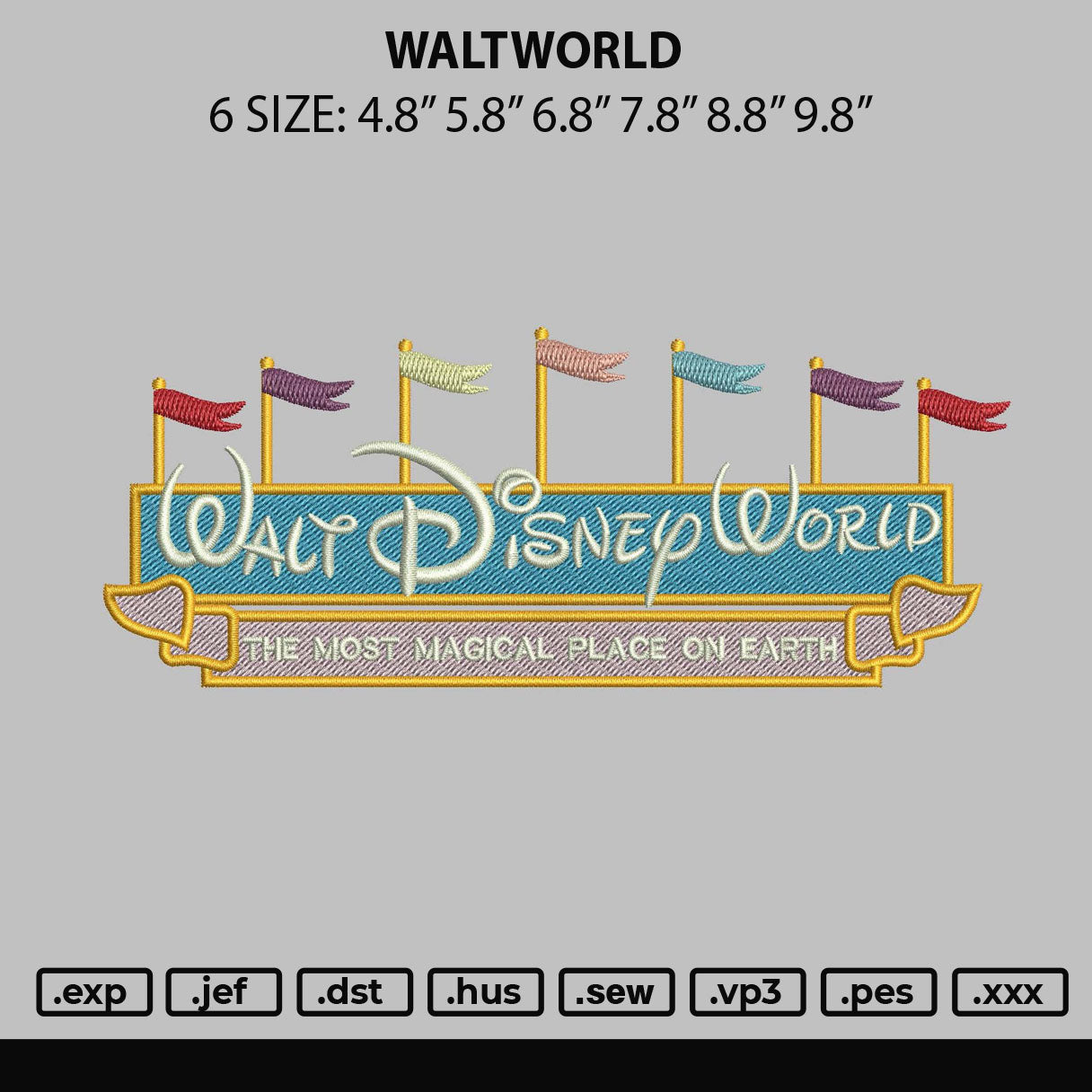 Waltworld Embroidery File 6 sizes