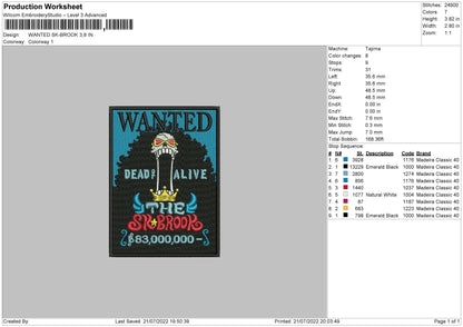 Wanted SK Brook Embroidery File 4 sizes