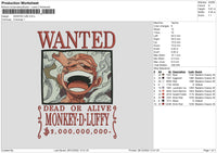 Wanted Luffi Embroidery File 6 sizes