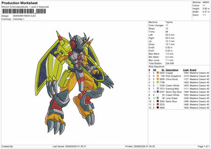 Wargreymon Embroidery Machine Design File 6 sizes