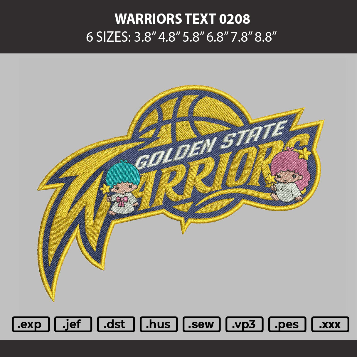 Warriors Text 0208 Embroidery Machine Design File 6 sizes